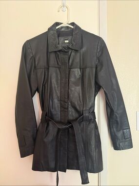 Genuine Leather Black Belted Jacket